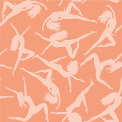 Dancing women. Seamless pattern. Vector illustration of silhouettes of dancers on pink background © Lucie