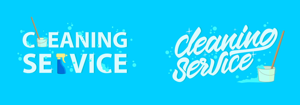 Cleaning service banners in lettering and typography style. Vector 