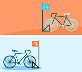 Bicycle Parking banners with bike in flat style. Vector Illustration. 