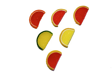 Colorful candy, marmalade watermelon slices isolated on white background