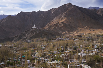 Fototapeta na wymiar view of Santi stupa from leh palace in leh Ladakh