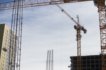 Lots of tower Construction site with cranes and building with blue sky background