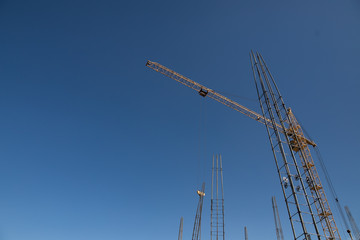 Lots of tower Construction site with cranes and building with blue sky background