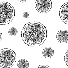 Papier peint Citrons Modèle de croquis de citron. Citrons peints à la main, motif transparent sur fond transparent. Modèle vectoriel doodle noir sans fond