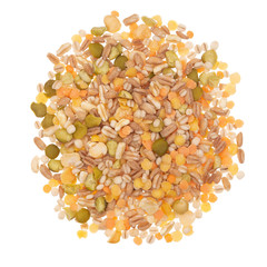 Cereal grains and beans, pulses mix. Heap, isolated on white background.