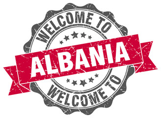 Obraz premium Albania round ribbon seal