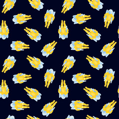 Hand drawn digital illustration seamless pattern background with astronauts on dark blue background