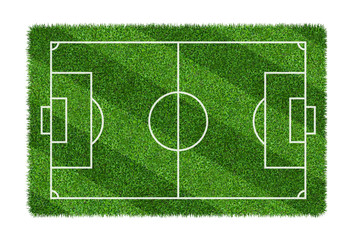 Football field or soccer field on green grass pattern texture isolated on white background.