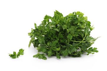 Fresh green parsley leaves isolated on white background 
