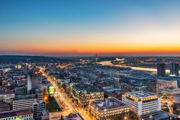 Obraz premium Belgrade, Serbia March 31, 2019: Panorama of Belgrade at night. 