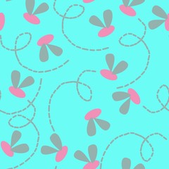 Flying insects, hand drawn colorful vector seamless repeat pattern. Cartoon doodle scene. 