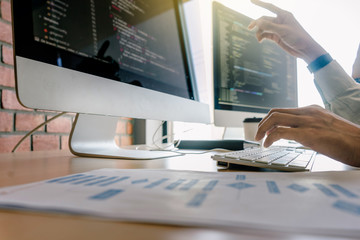 programming and coding technologies. Website design. Programmer working business in software...