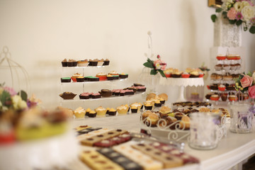 Delicious handmade cupcakes on talbe