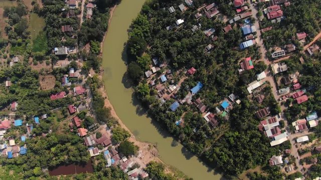 Aerial clip of the Sangkae River and outlying areas in Battambang Cambodia