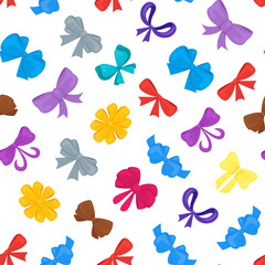 Cartoon Gift Bows Seamless Pattern Background. Vector