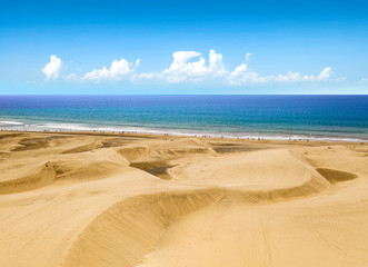 Aerial photo of summer beach and blue ocean with sky. 