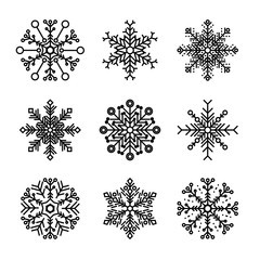 Set of decorative snowflakes icon. Isolated icon silhouette on white background. Vector illustration