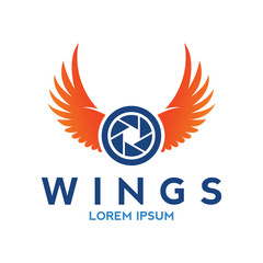 wings logo with camera icon vector template design