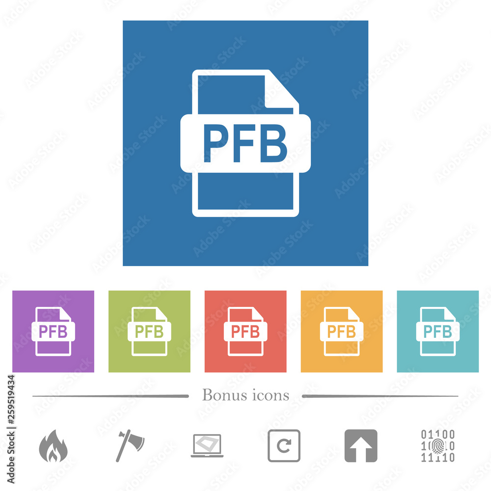 Poster pfb file format flat white icons in square backgrounds