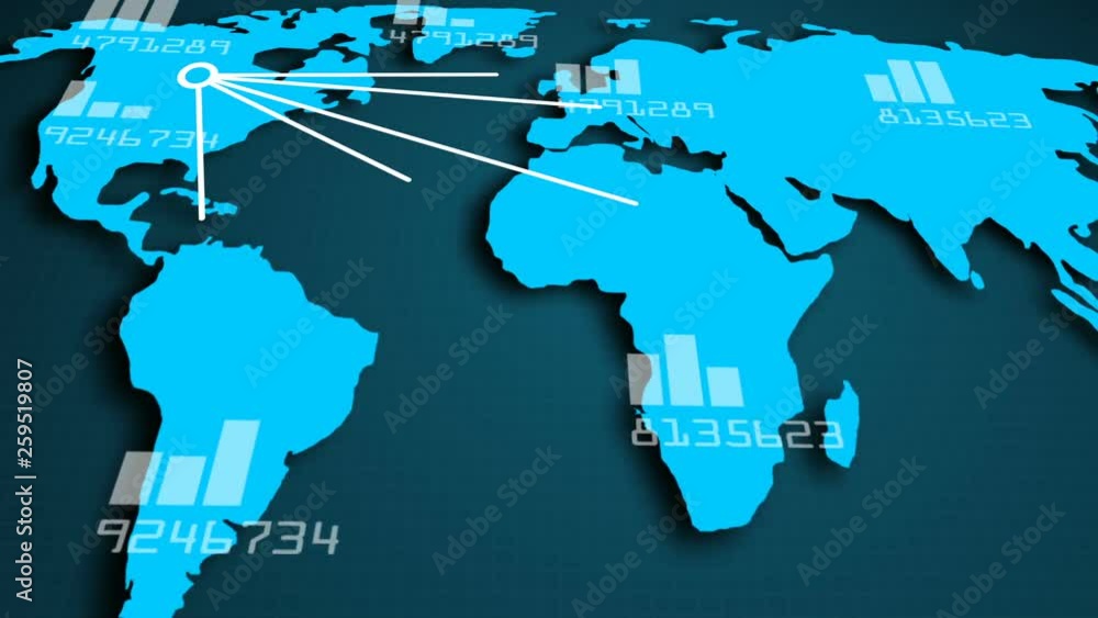 Poster world under nuclear attack according to a map on a computer monitor with glitches