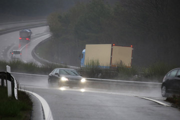 Rain slicked motorway in Europe