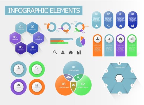 A set of bright colored elements to create a presentation or infographic. Vector illustration.