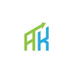 initial letter AK logo with growing arrows