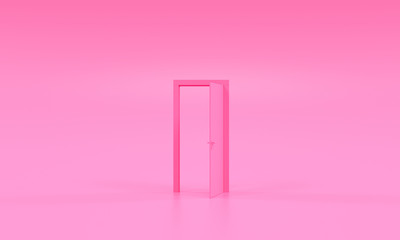 pink door opened stands Minimal idea space room and creative Background - 3d rendering - Illustration