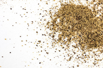 Spices are a mixture of spicy herbs for cooking meat and salads close-up on a light background. On the image there is a place for text, it is suitable as a background for culinary subjects. Macro.
