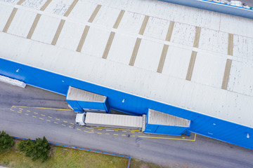 Aerial Shot of Industrial Warehouse/ Storage Building/ Loading