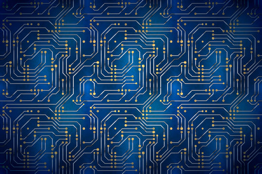 Blue futuristic circuit board, electronic motherboard detailed background