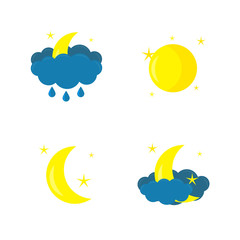 Weather icon. The vectors of the Moon, Moon with clouds and rain. Vector illustration