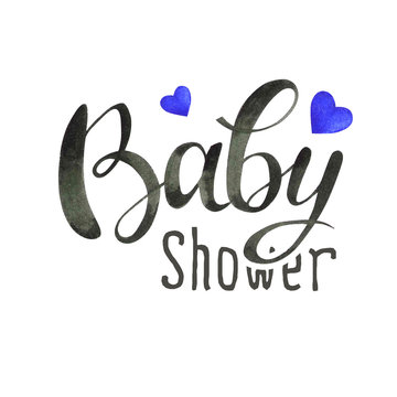 Hand written watercolor text for newborn baby shower party isolated on white background