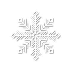 White snowflake icon with shadow on white background. Vector illustration.