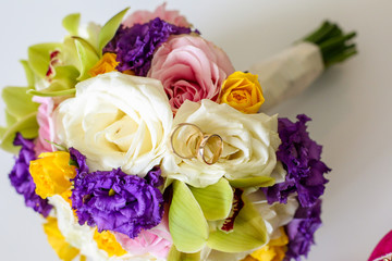 Beautiful bouquet of flowers on table