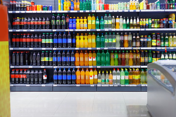 Shelves with variety refreshing of beverage for sale