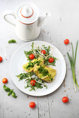 Breakfast sandwiches with egg paste with chives.