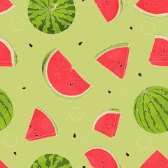 Seamless pattern with watermelons. Drawing hands.