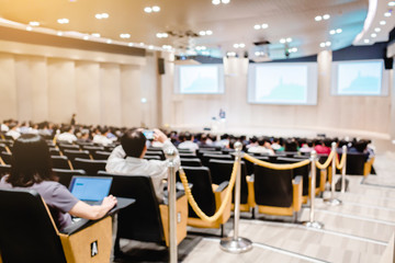 Fototapeta na wymiar Blurry of auditorium for shareholders' meeting or seminar event