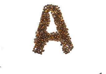 English letter A made of coffee isolated on white background