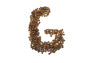 English letter G made of coffee isolated on white background