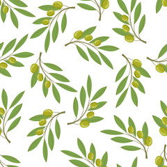 Seamless pattern with olive branches on white background.