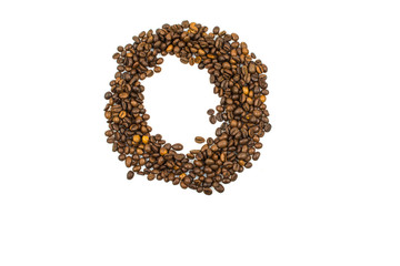 English letter O made of coffee isolated on white background