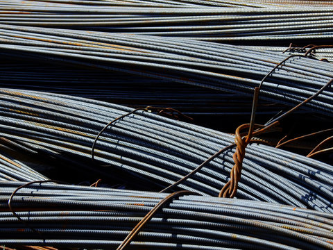 pile of steel bar in construction site