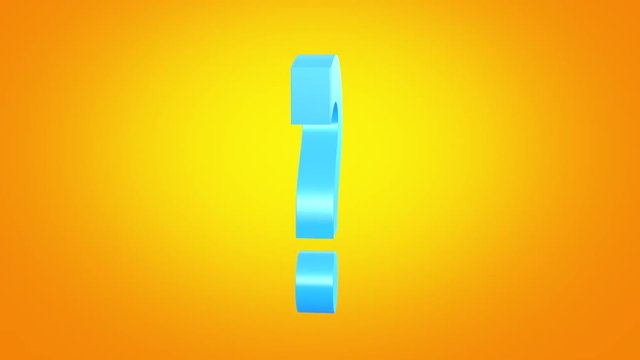 Blue question mark animated on orange gradient background seamless loop. 4k.