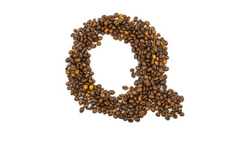 English letter Q made of coffee isolated on white background