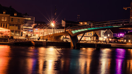 Fredrikstad, starówka, old city, gamlebyen, bridge, zwodzony most, noc, night, natt, light,...