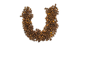 English letter U made of coffee isolated on white background