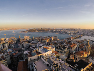 Golden sunset view to Istanbul city from Galata tower
