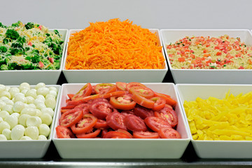Salad dishes in self-service restaurant in Brazil